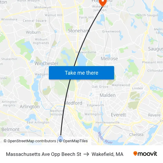 Massachusetts Ave Opp Beech St to Wakefield, MA map