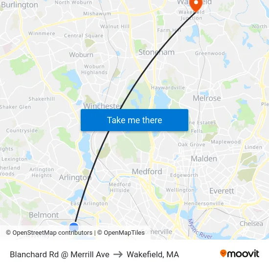 Blanchard Rd @ Merrill Ave to Wakefield, MA map