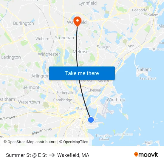 Summer St @ E St to Wakefield, MA map