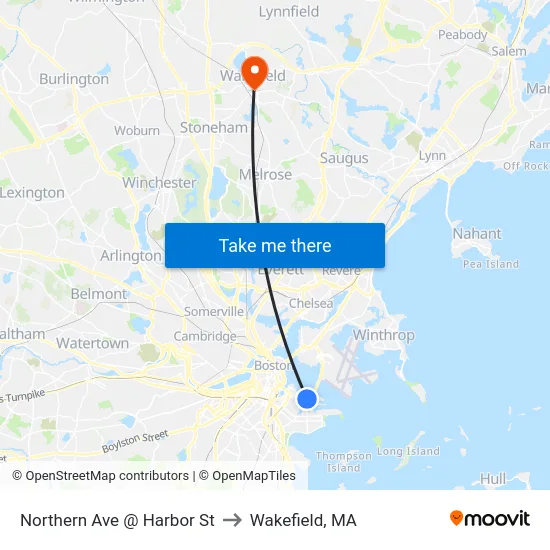 Northern Ave @ Harbor St to Wakefield, MA map