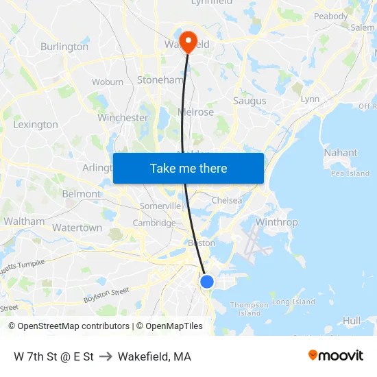 W 7th St @ E St to Wakefield, MA map