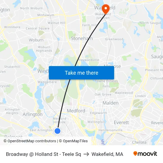 Broadway @ Holland St - Teele Sq to Wakefield, MA map