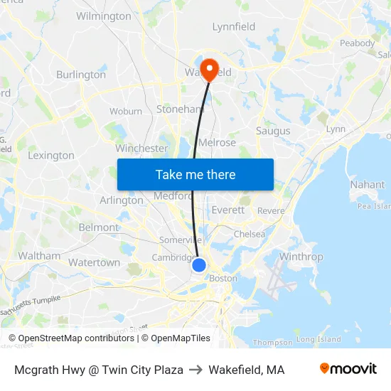 Mcgrath Hwy @ Twin City Plaza to Wakefield, MA map