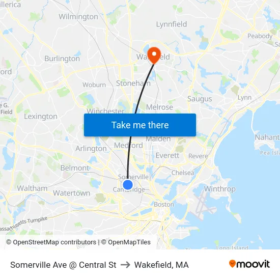 Somerville Ave @ Central St to Wakefield, MA map