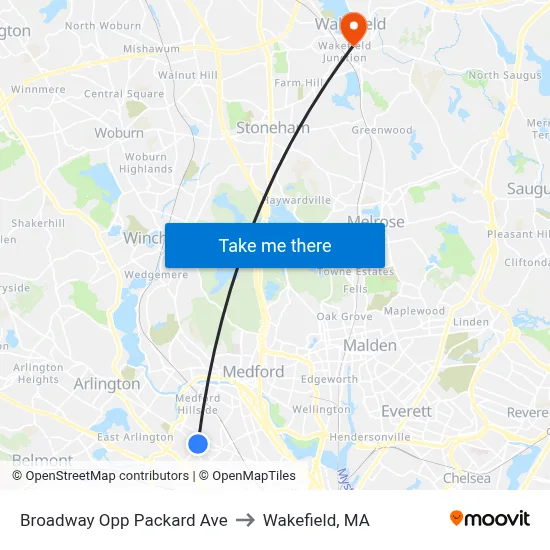 Broadway Opp Packard Ave to Wakefield, MA map