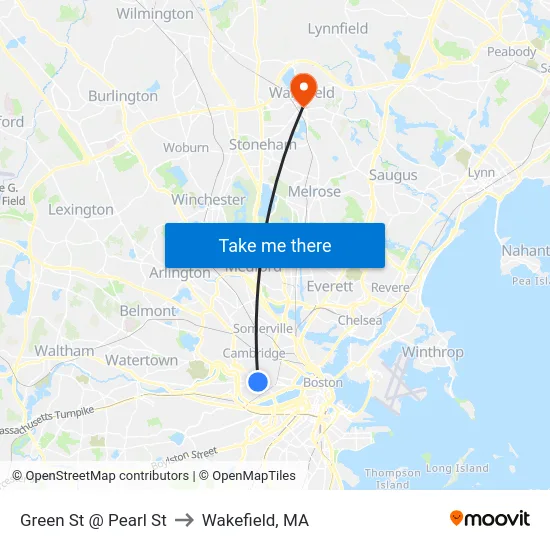 Green St @ Pearl St to Wakefield, MA map