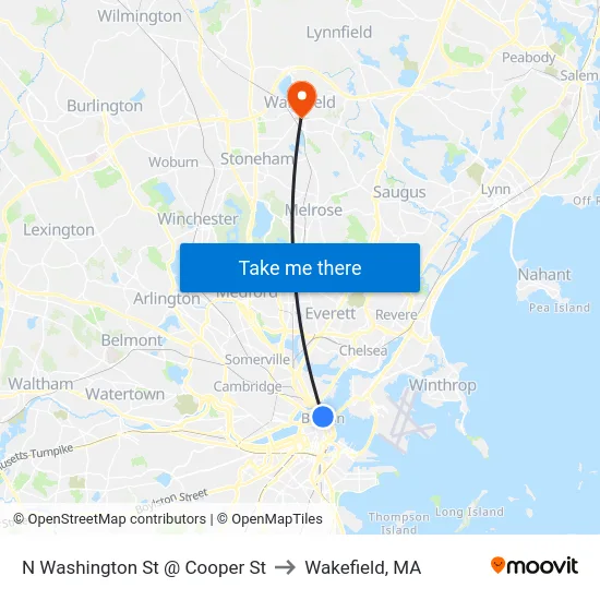 N Washington St @ Cooper St to Wakefield, MA map