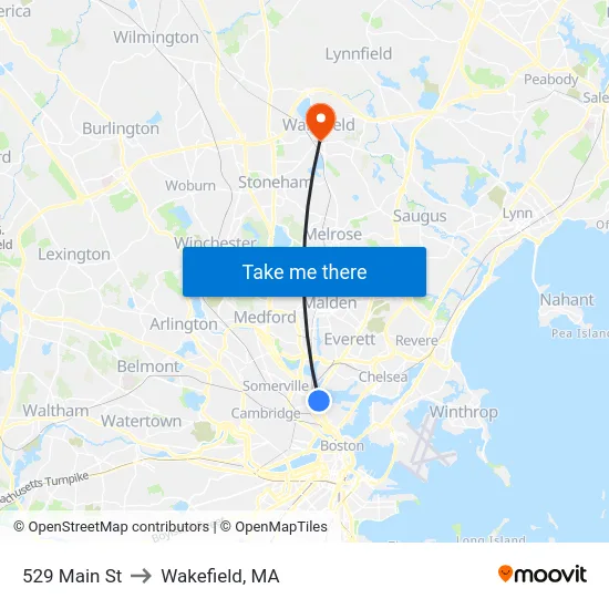 529 Main St to Wakefield, MA map