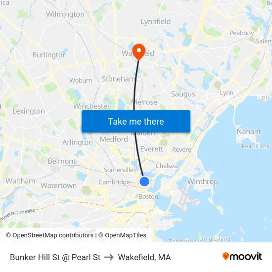 Bunker Hill St @ Pearl St to Wakefield, MA map