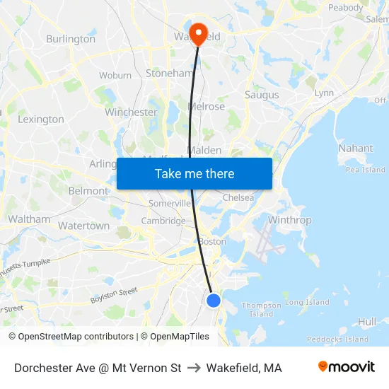 Dorchester Ave @ Mt Vernon St to Wakefield, MA map