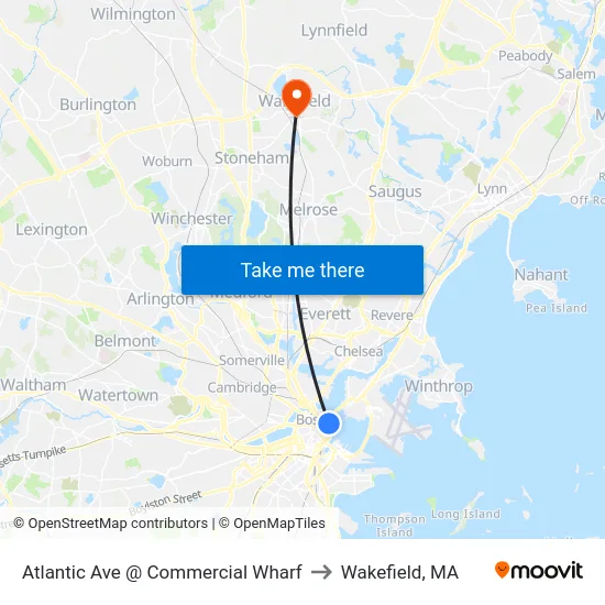 Atlantic Ave @ Commercial Wharf to Wakefield, MA map