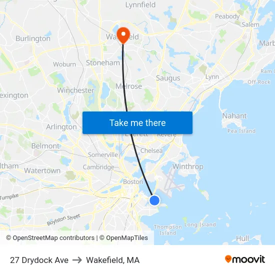 27 Drydock Ave to Wakefield, MA map