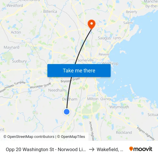 Opp 20 Washington St - Norwood Line to Wakefield, MA map