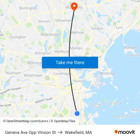 Geneva Ave Opp Vinson St to Wakefield, MA map