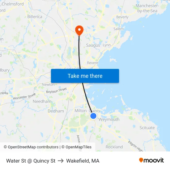 Water St @ Quincy St to Wakefield, MA map