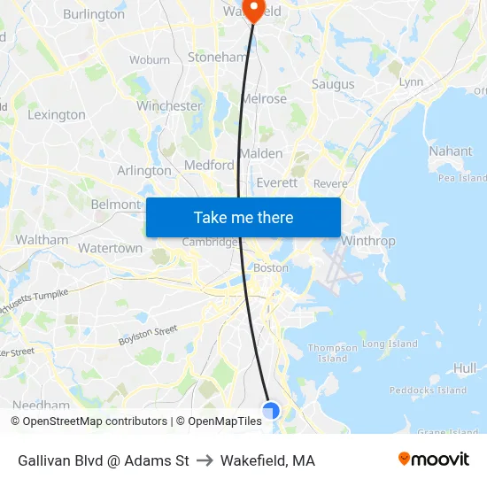 Gallivan Blvd @ Adams St to Wakefield, MA map