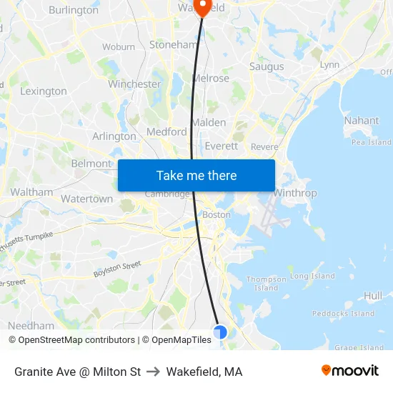 Granite Ave @ Milton St to Wakefield, MA map