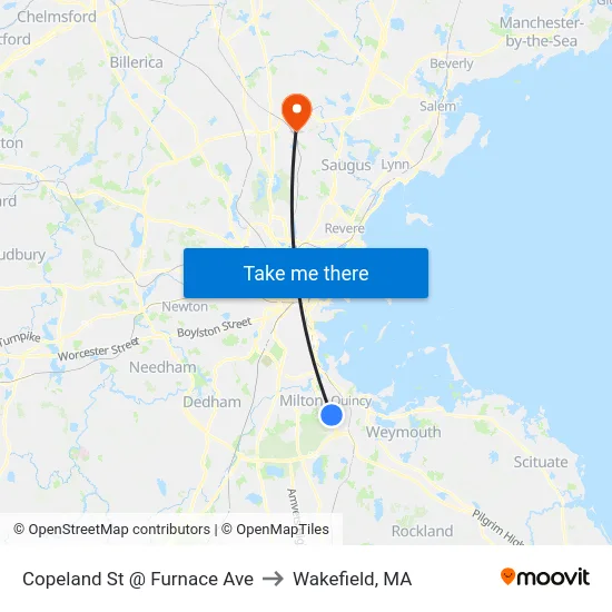 Copeland St @ Furnace Ave to Wakefield, MA map