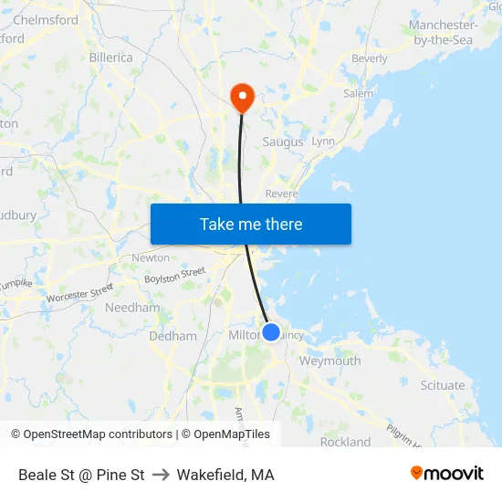 Beale St @ Pine St to Wakefield, MA map