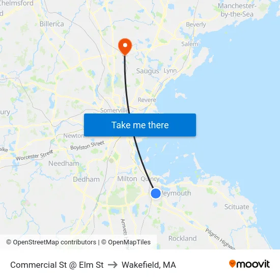 Commercial St @ Elm St to Wakefield, MA map