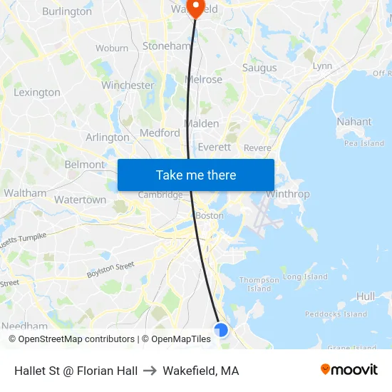 Hallet St @ Florian Hall to Wakefield, MA map