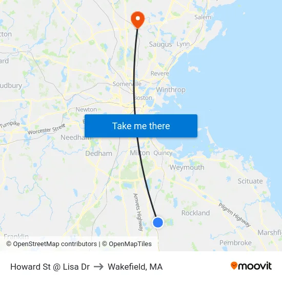 Howard St @ Lisa Dr to Wakefield, MA map