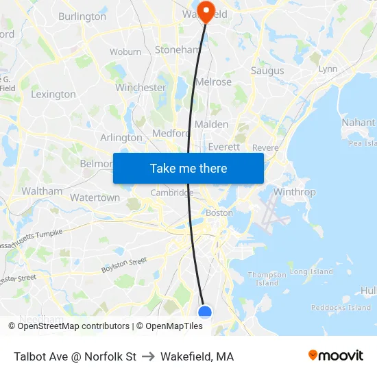 Talbot Ave @ Norfolk St to Wakefield, MA map
