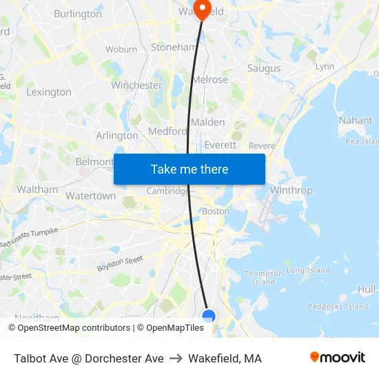 Talbot Ave @ Dorchester Ave to Wakefield, MA map