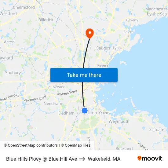 Blue Hills Pkwy @ Blue Hill Ave to Wakefield, MA map