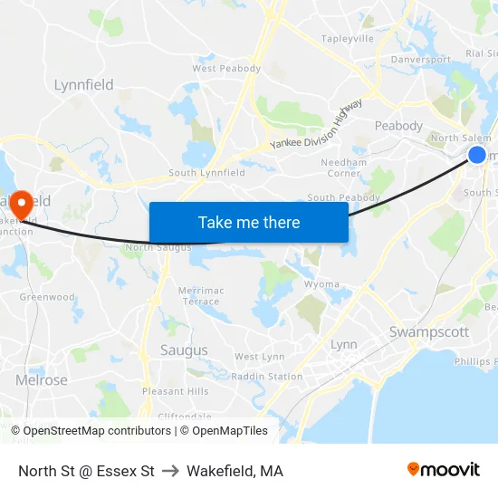 North St @ Essex St to Wakefield, MA map