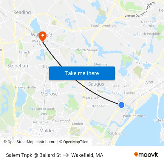 Salem Tnpk @ Ballard St to Wakefield, MA map