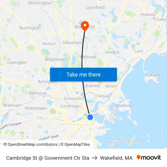 Cambridge St @ Government Ctr Sta to Wakefield, MA map