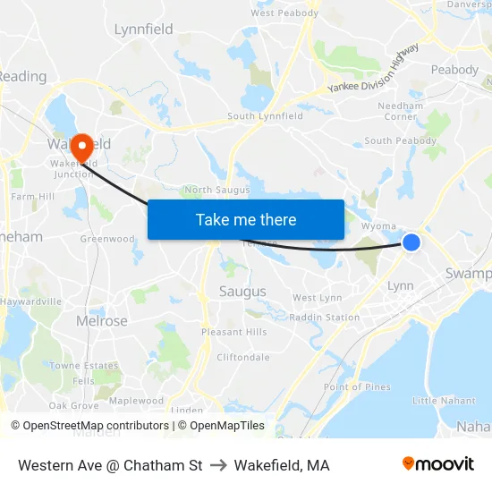 Western Ave @ Chatham St to Wakefield, MA map