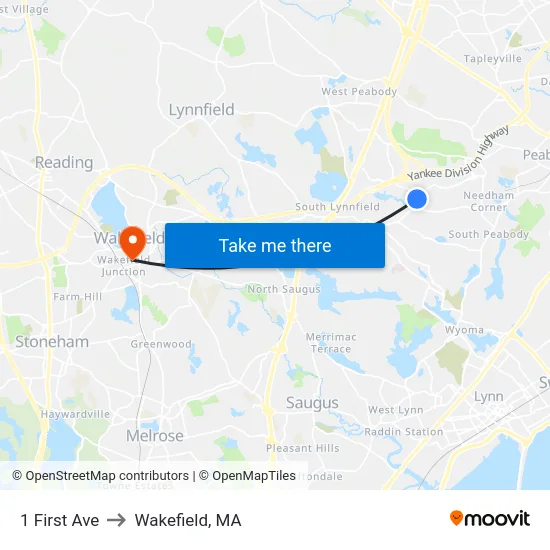 1 First Ave to Wakefield, MA map