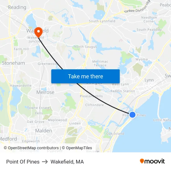 Point Of Pines to Wakefield, MA map