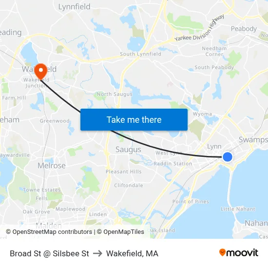 Broad St @ Silsbee St to Wakefield, MA map