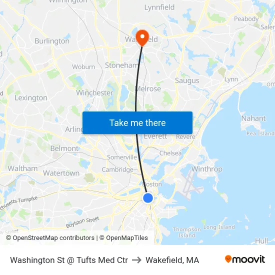 Washington St @ Tufts Med Ctr to Wakefield, MA map