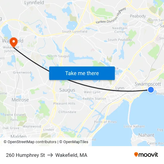 260 Humphrey St to Wakefield, MA map
