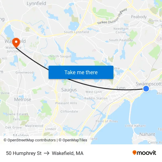 50 Humphrey St to Wakefield, MA map