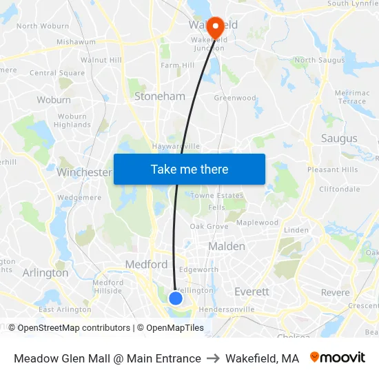 Meadow Glen Mall @ Main Entrance to Wakefield, MA map