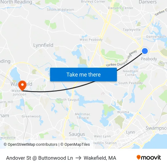 Andover St @ Buttonwood Ln to Wakefield, MA map