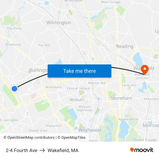 2-4 Fourth Ave to Wakefield, MA map