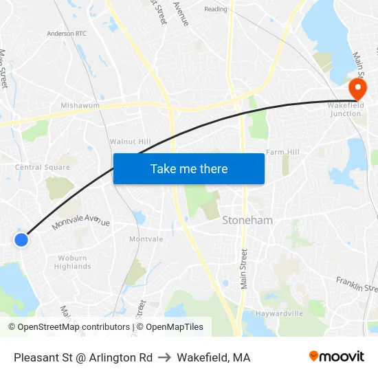 Pleasant St @ Arlington Rd to Wakefield, MA map