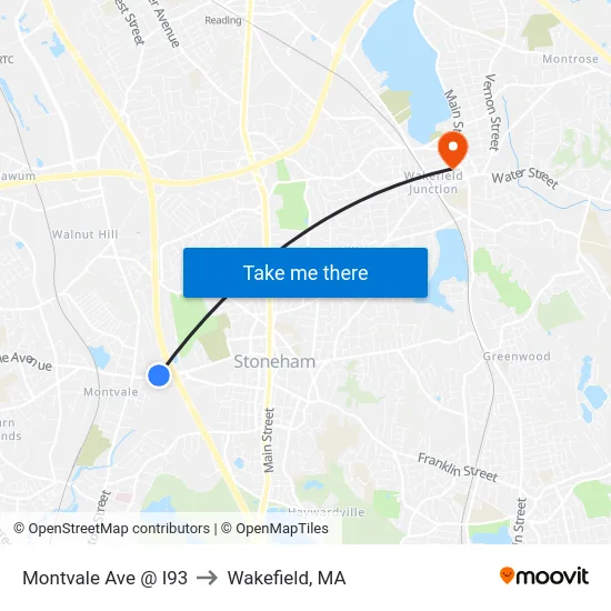 Montvale Ave @ I93 to Wakefield, MA map