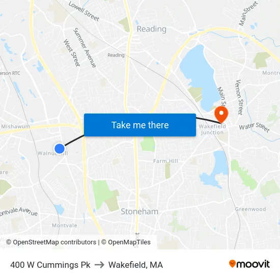 400 W Cummings Pk to Wakefield, MA map