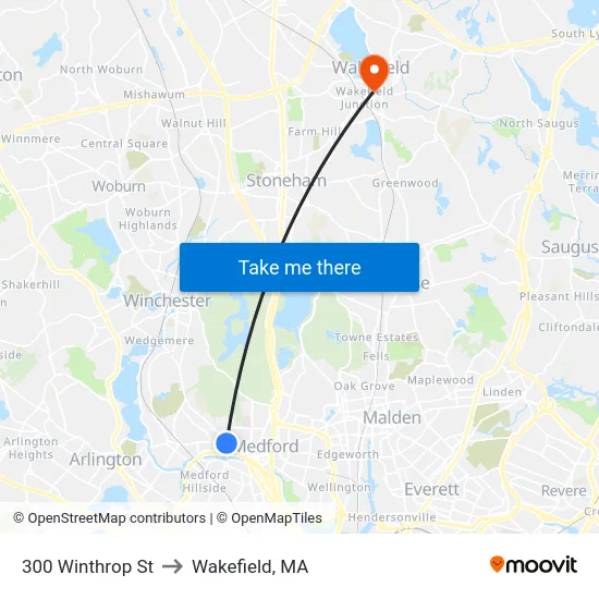 300 Winthrop St to Wakefield, MA map