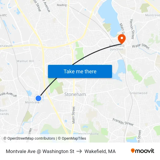 Montvale Ave @ Washington St to Wakefield, MA map
