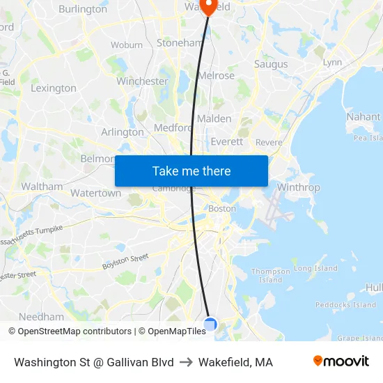 Washington St @ Gallivan Blvd to Wakefield, MA map