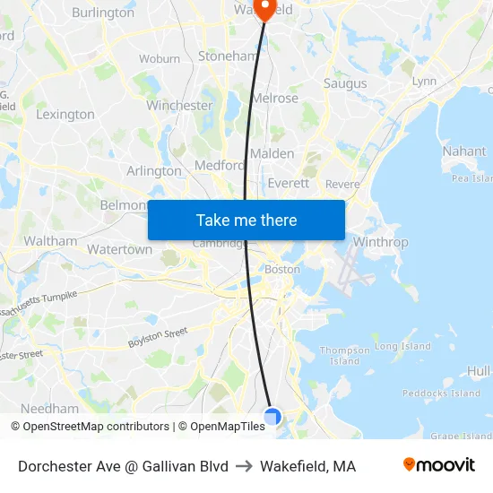Dorchester Ave @ Gallivan Blvd to Wakefield, MA map