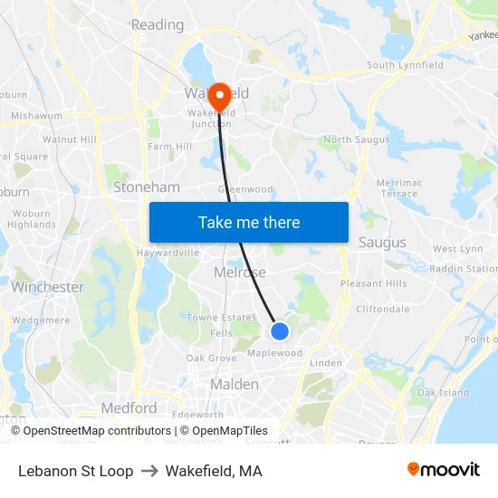 Lebanon St Loop to Wakefield, MA map